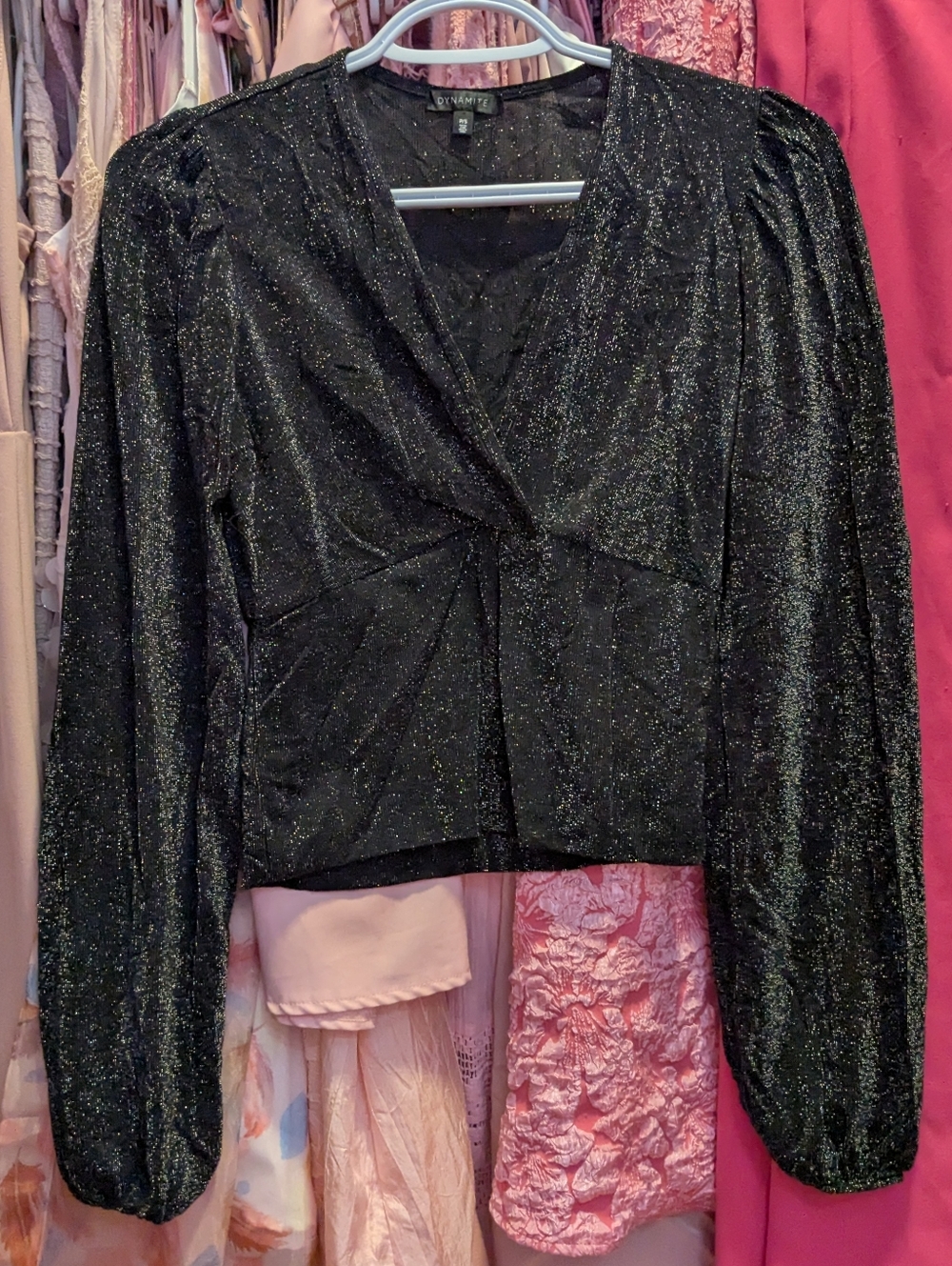 Dynamite Black And Gold Sparkle Cinch Waist Top Small